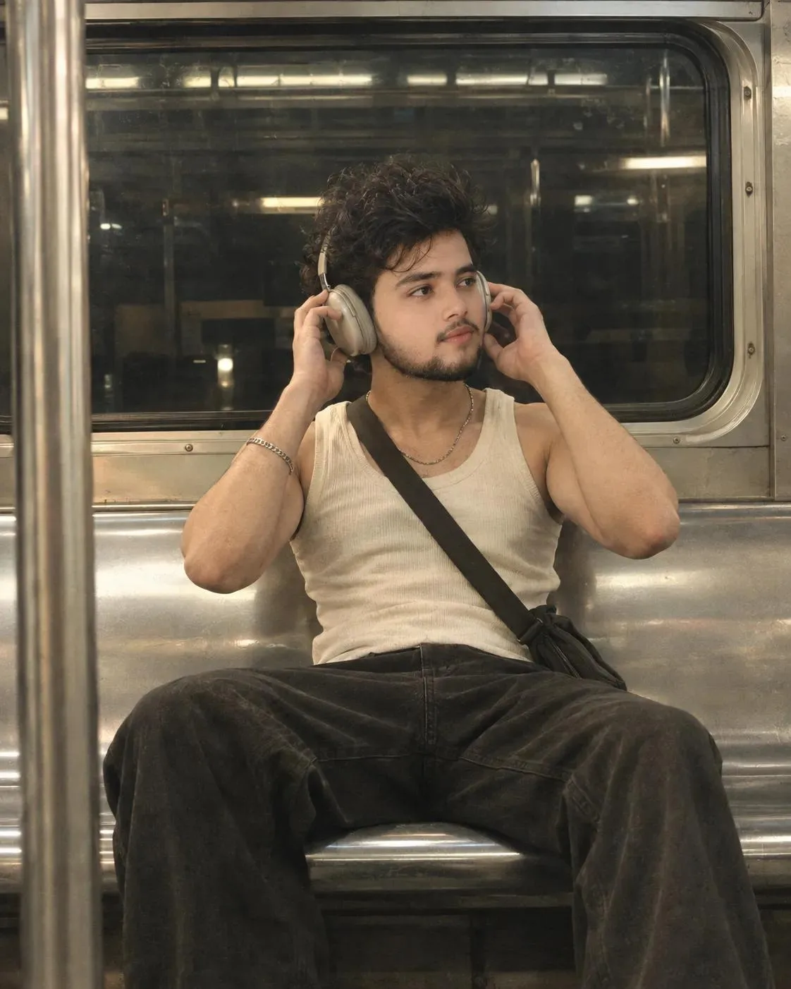 Ultra realistic metro train boy cenematic portrait