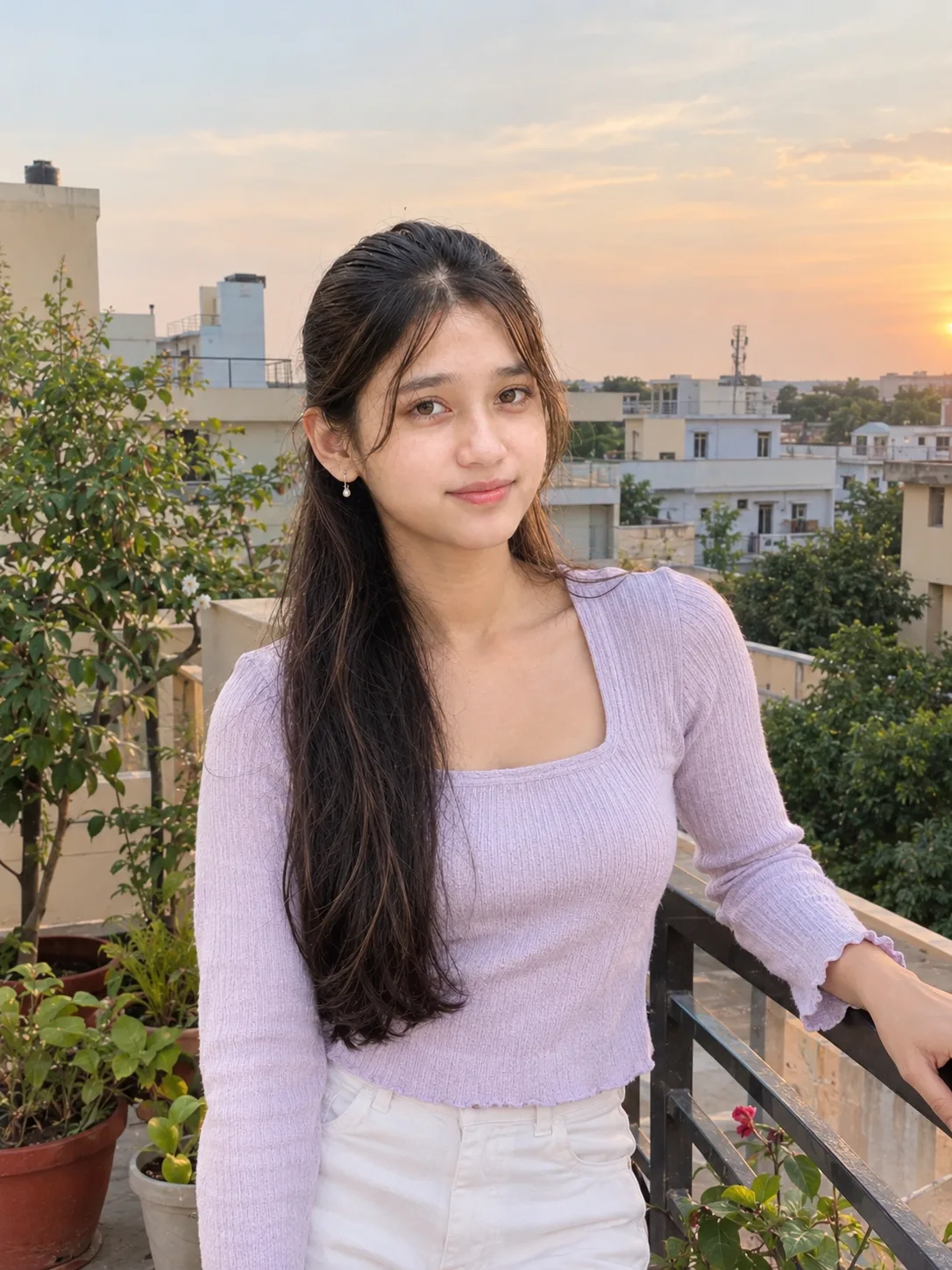Ultra Realistic Girl Terrace Evening Shot
