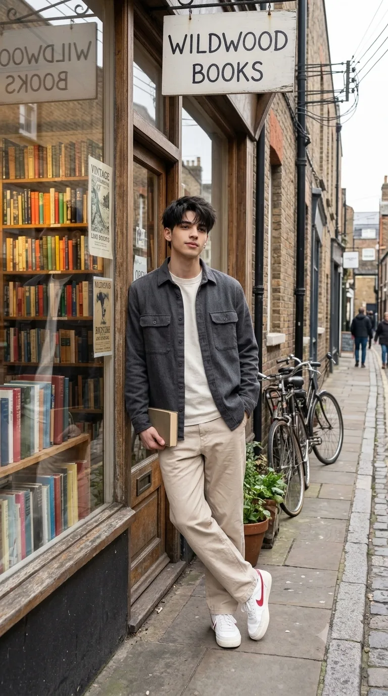 Stylish Boy at a Vintage Bookstore
