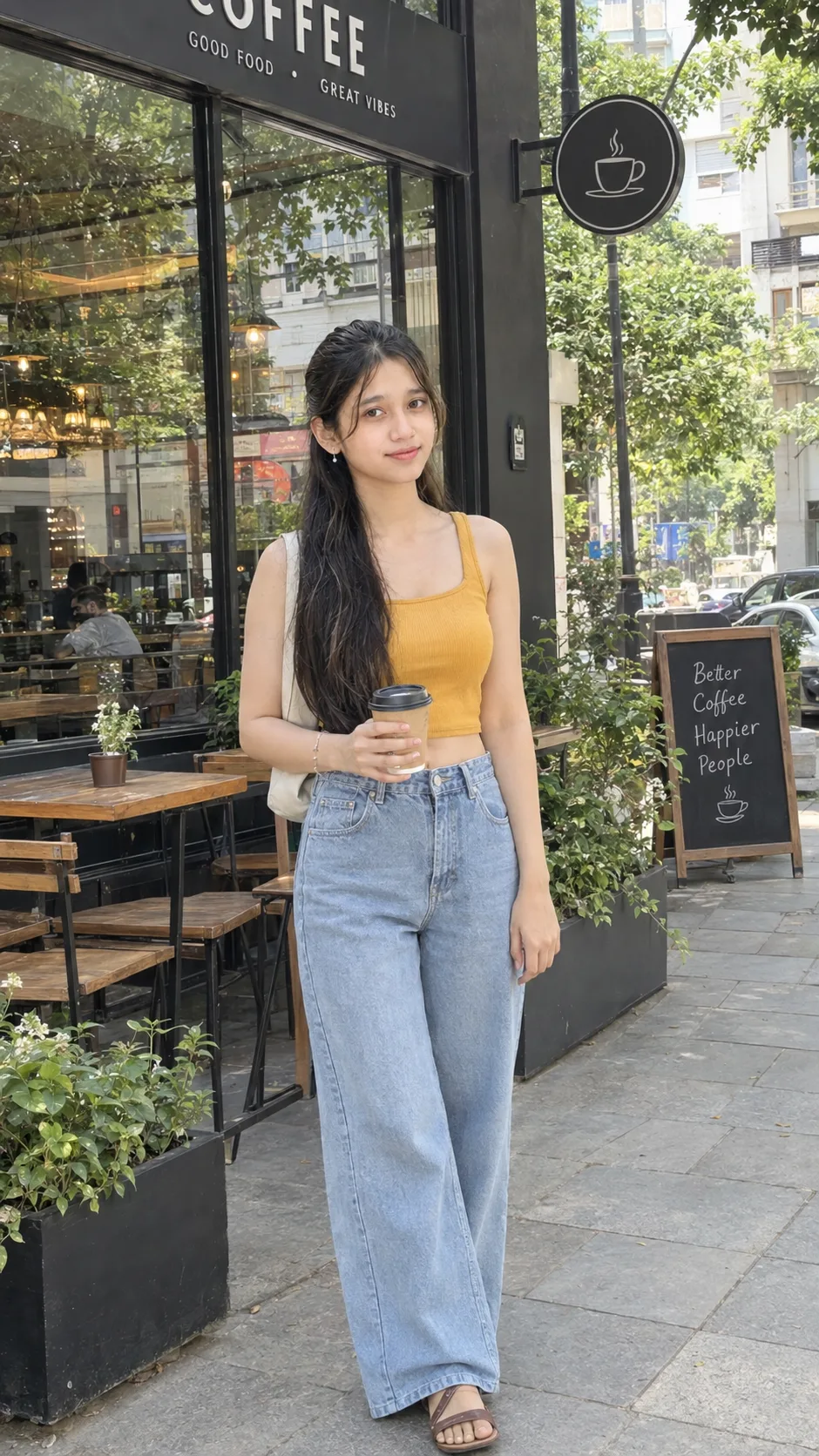 Ultra Realistic Girl Full Body Cafe Shot