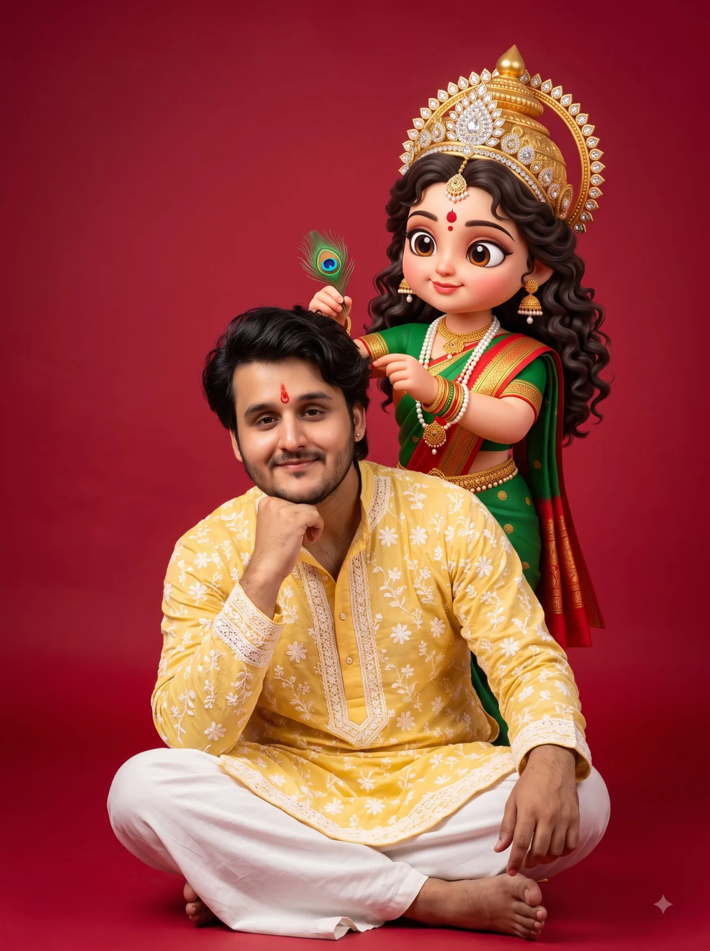 A HANDSOME 24 YEAR OLD Indian man sitting cross-legged on the