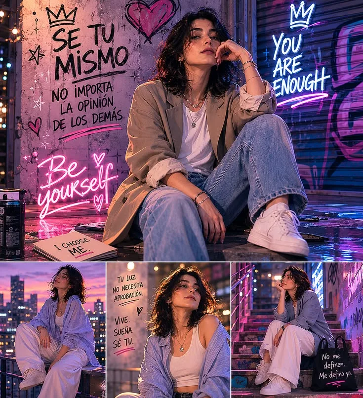 Neon “Be Yourself” – Urban Self-Love Portrait