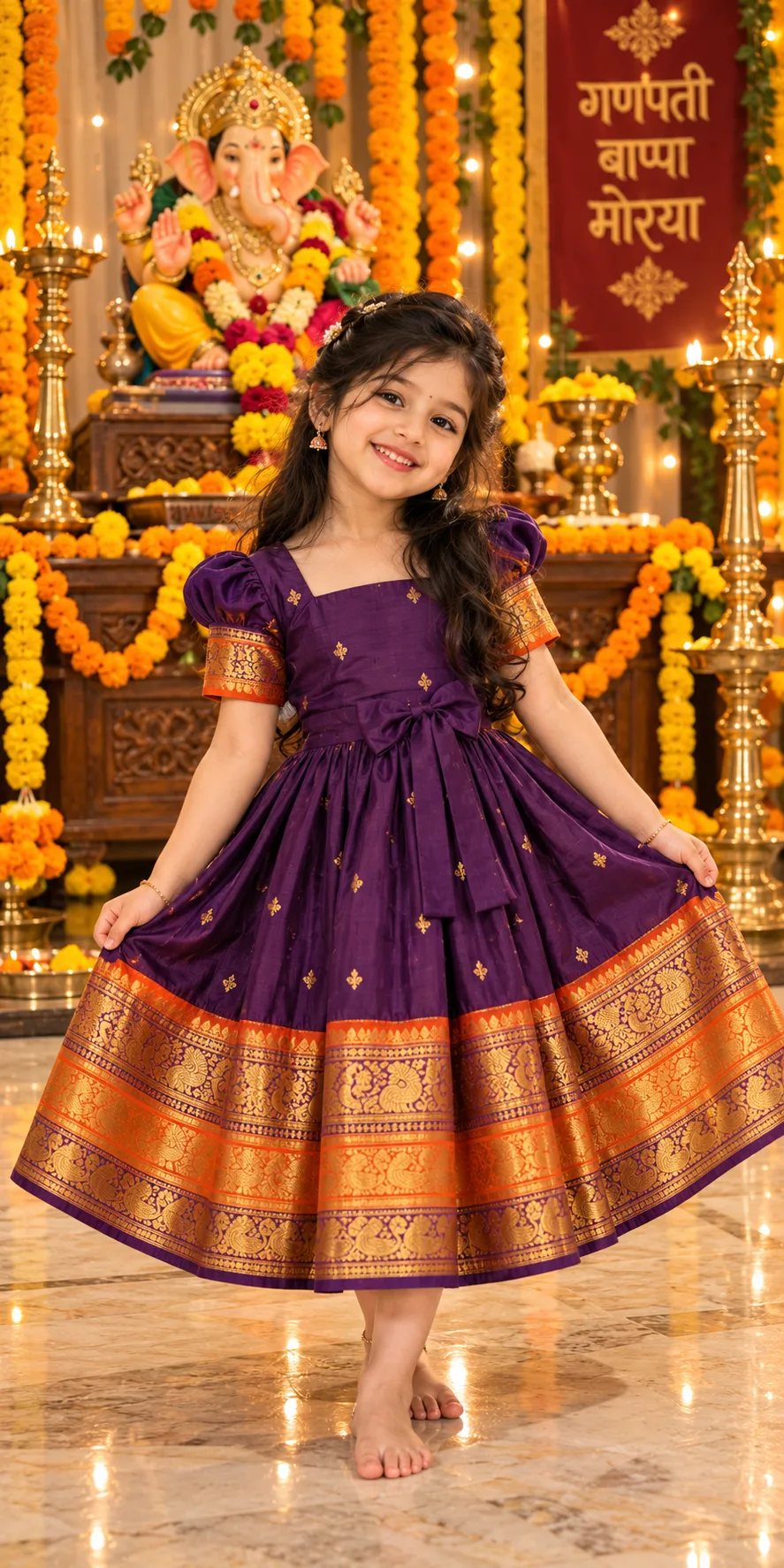 Ganpati Bappa Morya 🙏💜 | Cute Little Girl in Traditional Dress | Ganesh Chaturthi 2026