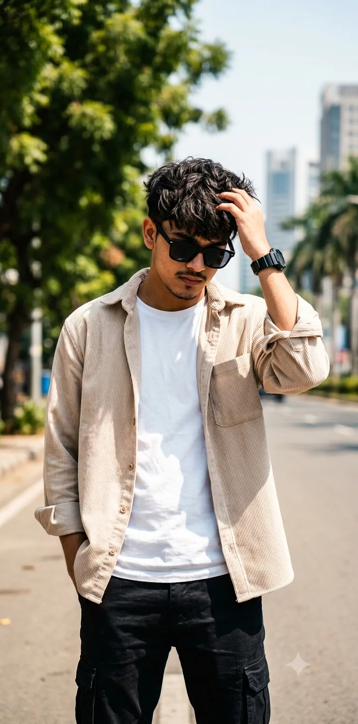 Men’s Aesthetic Outfit Ideas 2026 🤍 | Beige Shirt & Black Cargo Pants | Stylish Boy Portrait