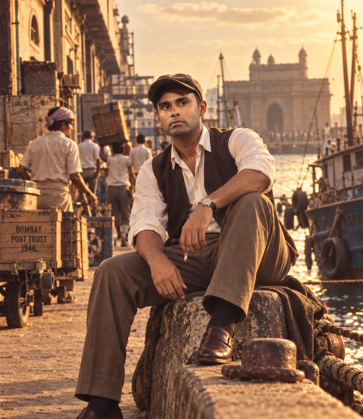 1940s Bombay Harbor – A Cinematic Vintage Portrait