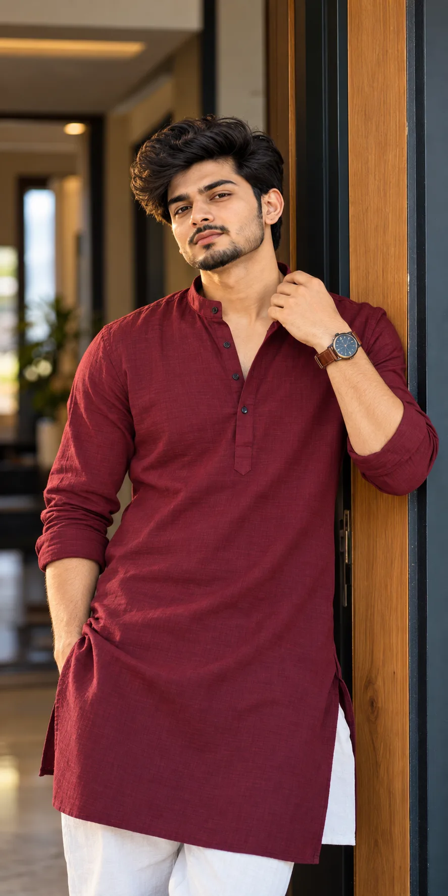 Royal Maroon Kurta Look ❤️‍🔥 | Stylish Boys AI Portrait Prompt 🔥 #AIPhoto #Trending”