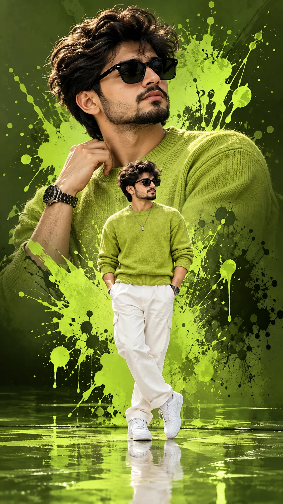 Lime Green Aesthetic Boy 💚 | AI Fashion Poster | Stylish Boy Portrait