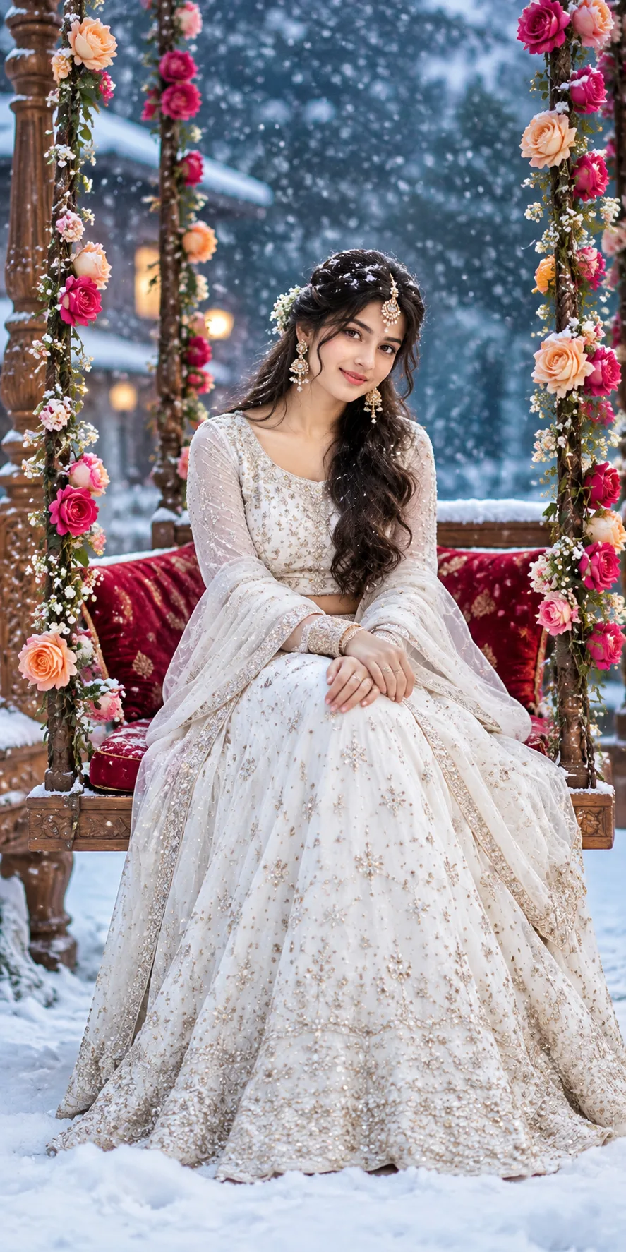 Dreamy Winter Bridal Photoshoot ❄️🤍 | White Lehenga Aesthetic