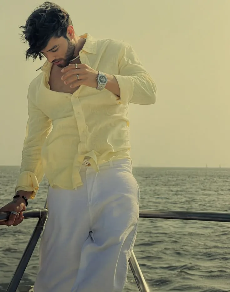 Silent Voyage — Yellow Linen by the Sea at Sunset"