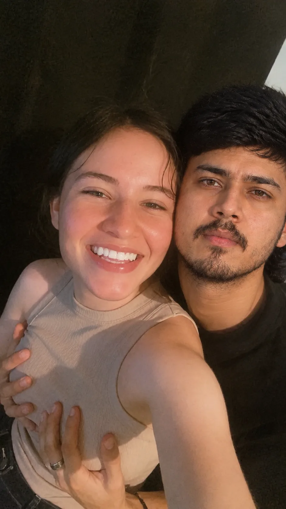 Romantic Couple Selfie — Warm Nighttime Portrait