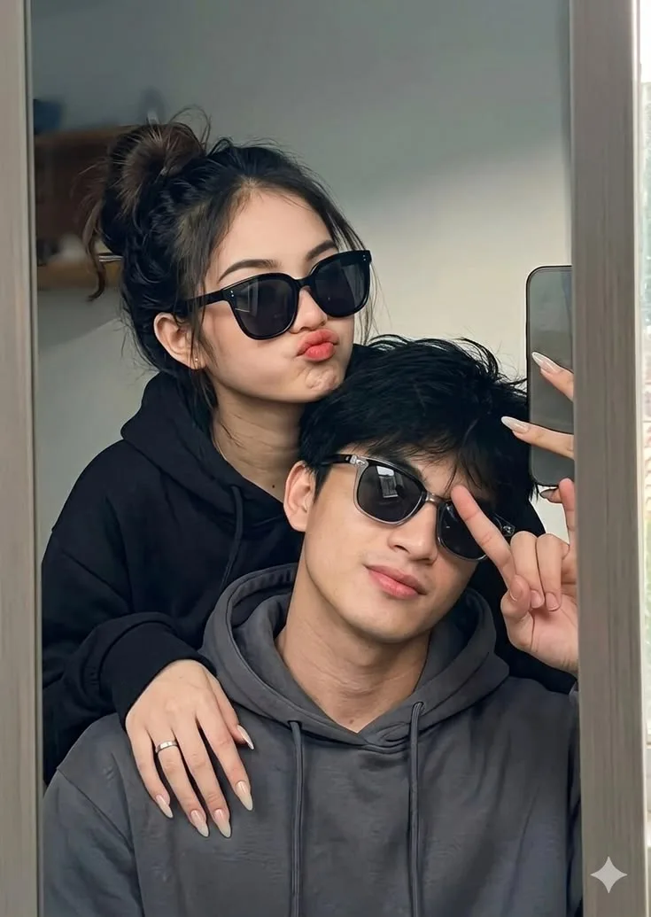 Cute Couple Mirror Selfie 🖤🕶️ | Couple Goals