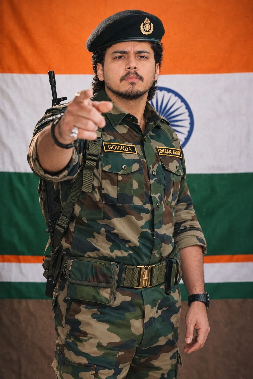 Ultra-photorealistic cinematic portrait of a young South Asian Indian Army soldier