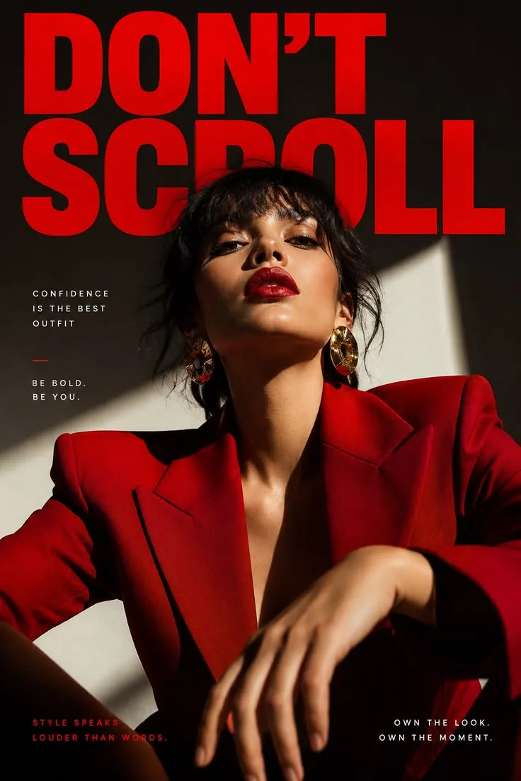 Bold Red High-Fashion Editorial Portrait