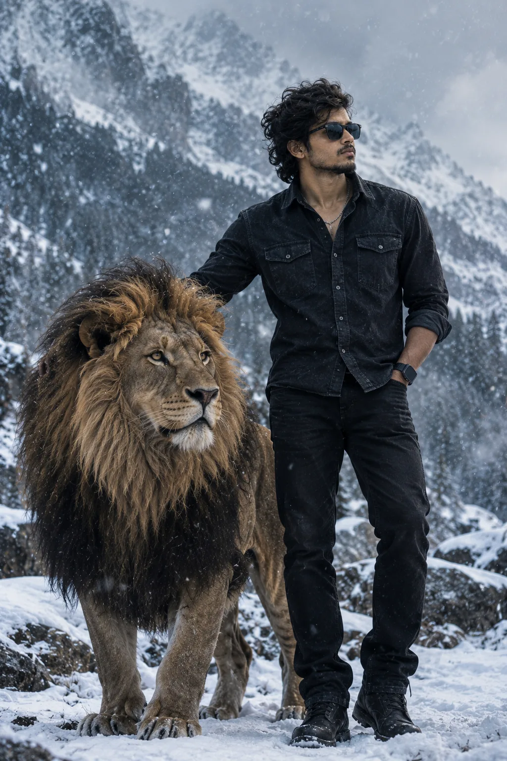 „Der König des Schnees – Mut, Macht und majestätischer Löwe 🦁❄️👑“