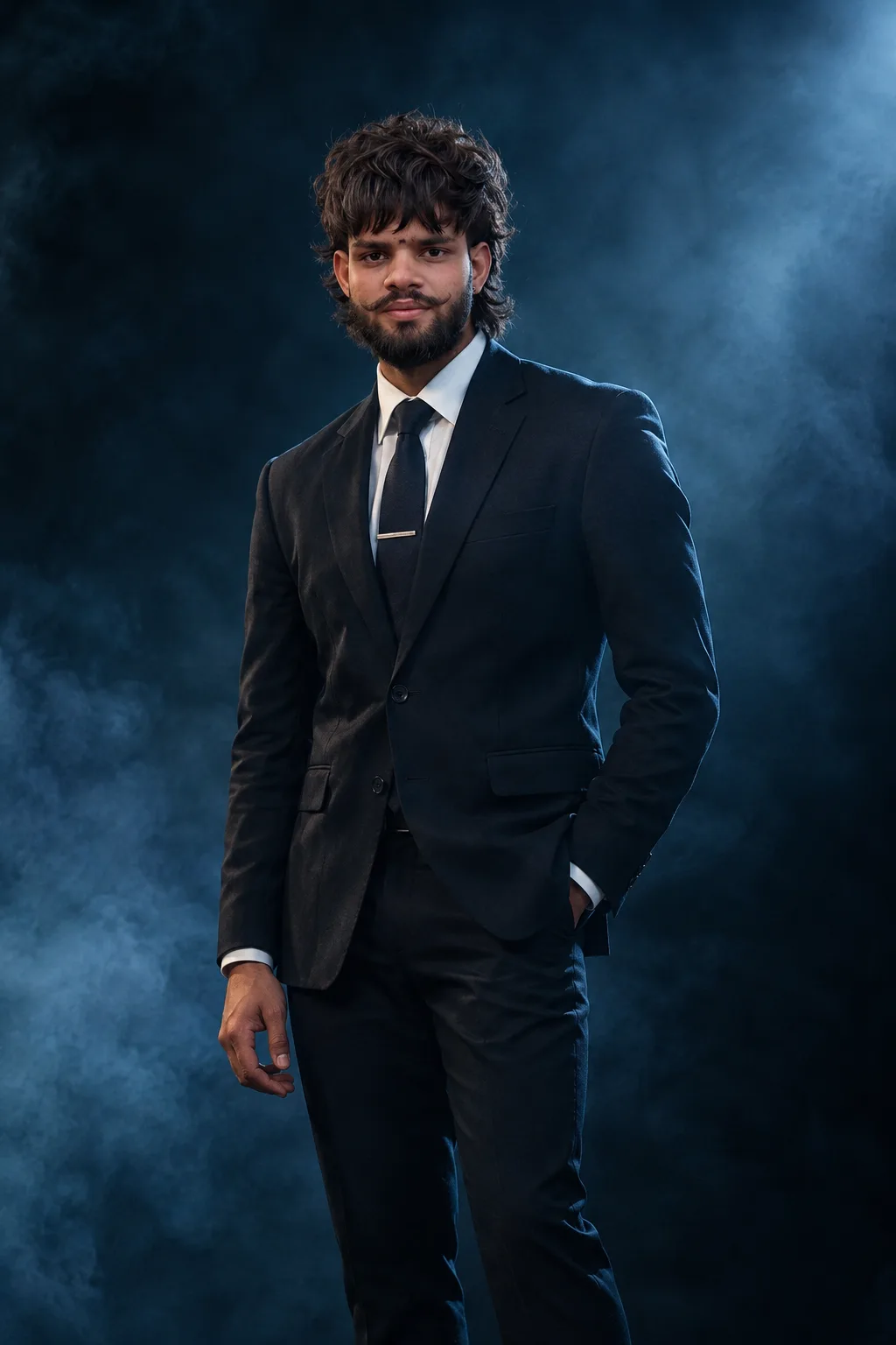 Highly photorealistic cinematic fashion portrait of the exact same person from