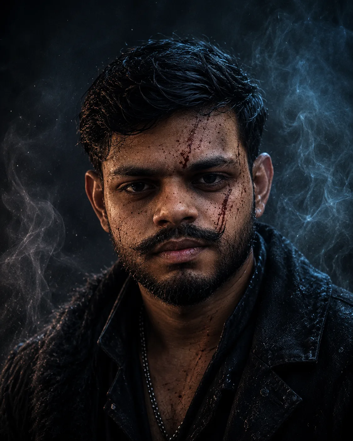 Create a highly photorealistic cinematic portrait of the same person from