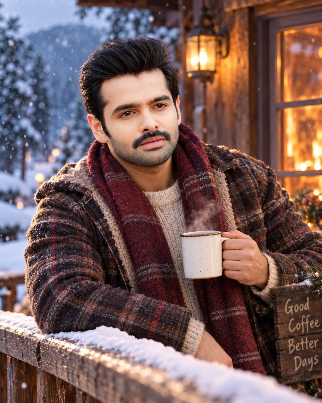 "Snowy Cabin Retreat Editorial Portrait"