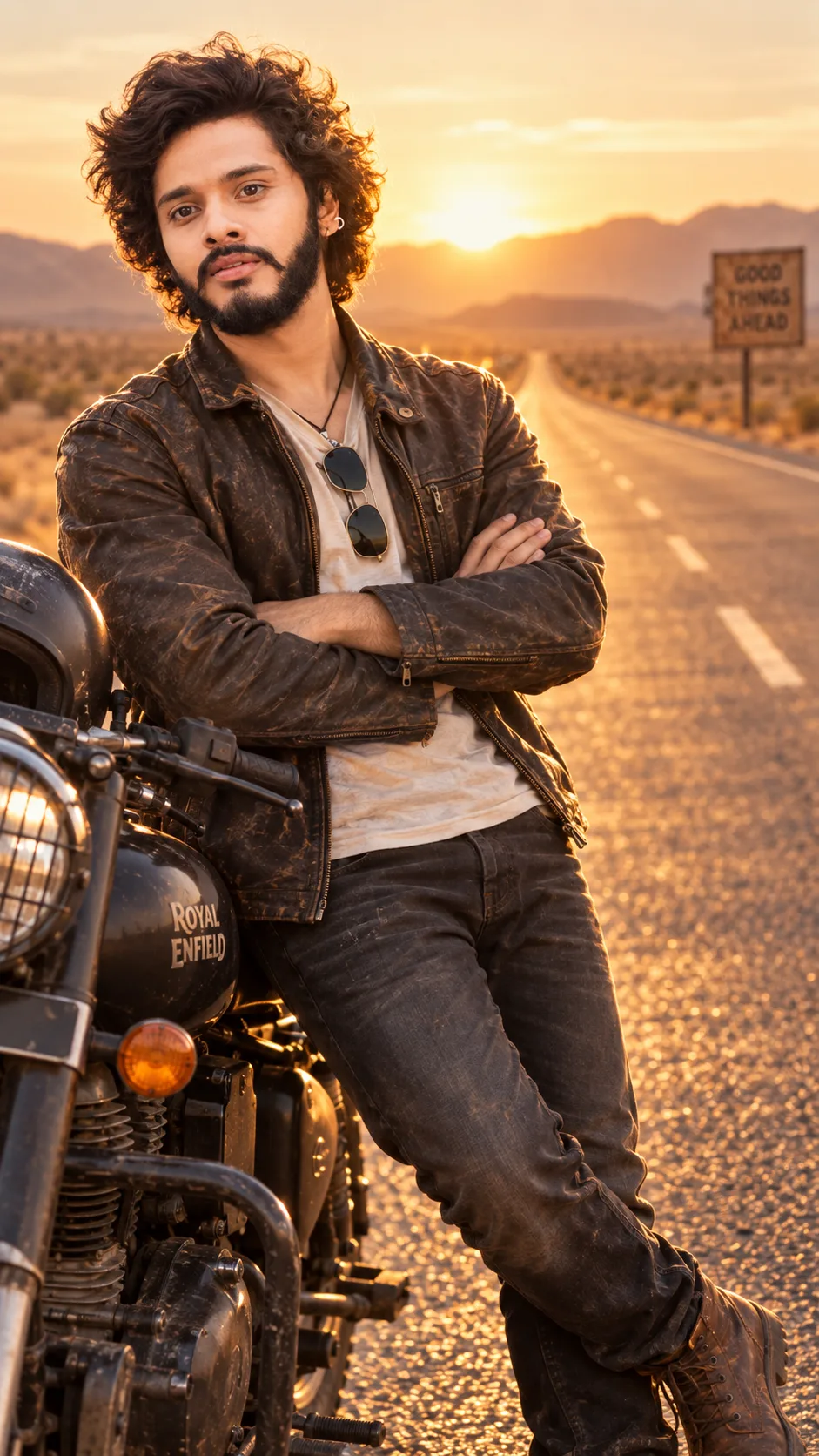 "Desert Highway Sunset Editorial Portrait"