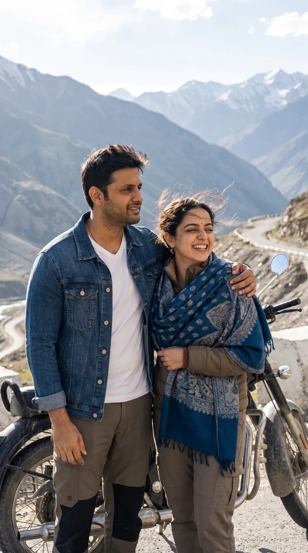"Ladakh Mountain Road Trip Editorial Couple Portrait"