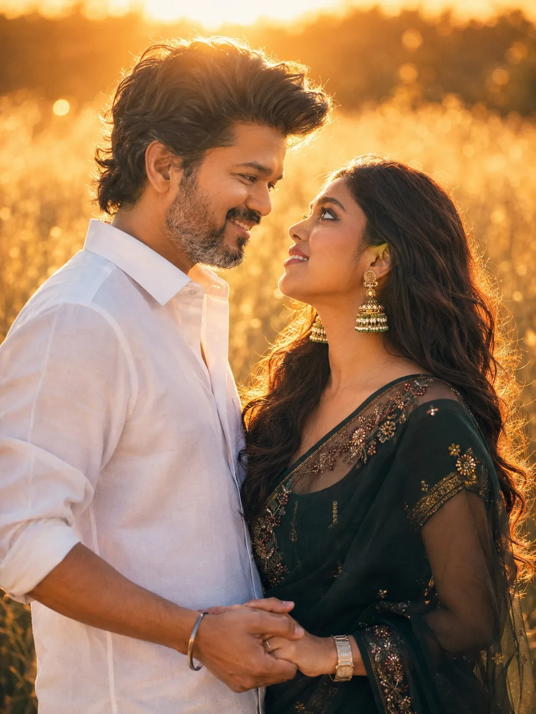 "Golden Meadow Romance Editorial Couple Portrait"