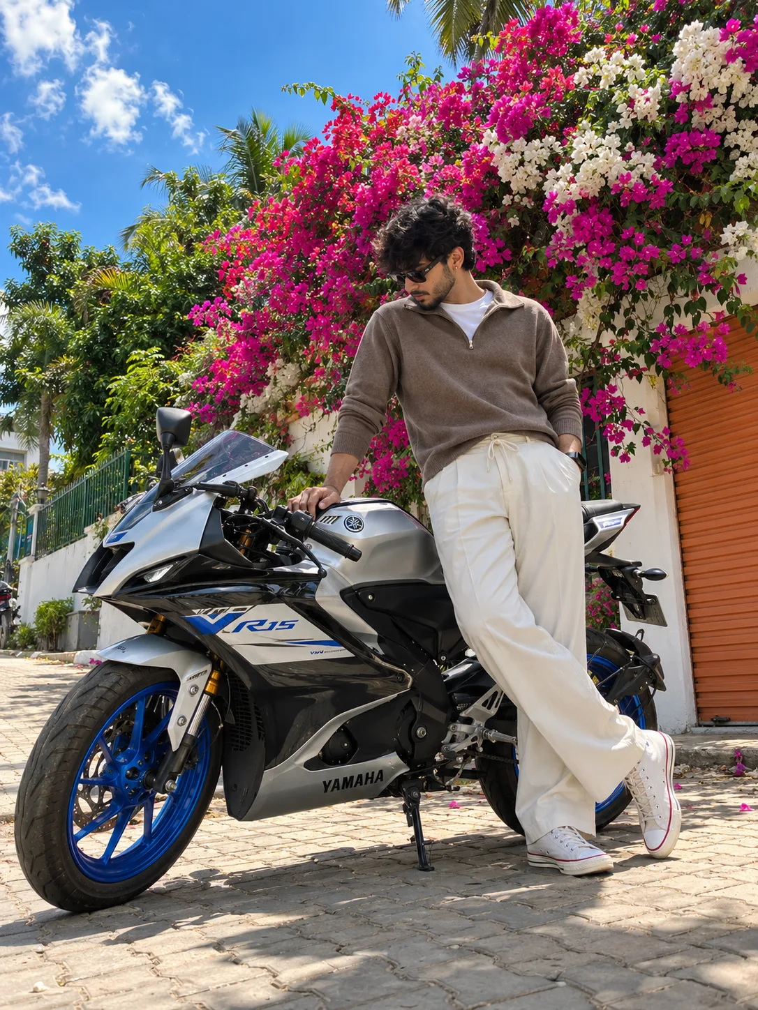 Blue Wheels & Pink Blooms 🏍️🌸
