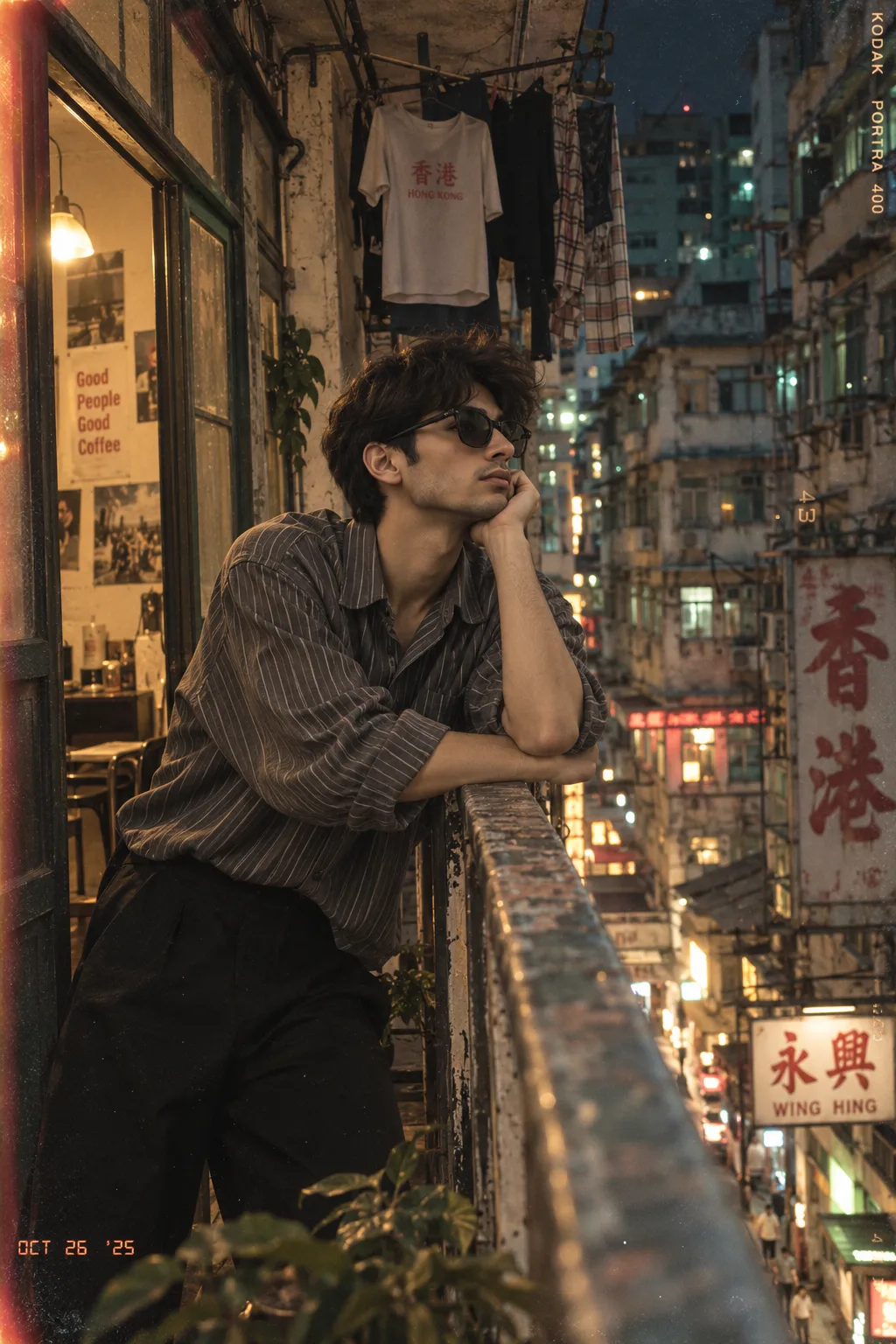 Convert into Retro Hong Kong indoor/outdoor story portrait, face 100% same