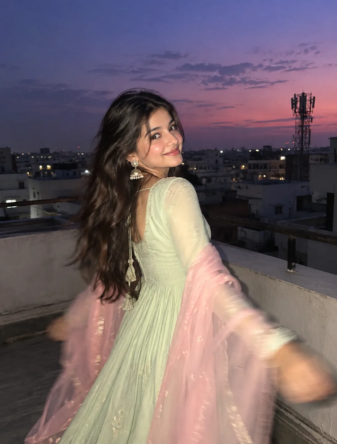 Candid Rooftop Portrait at Blue Hour