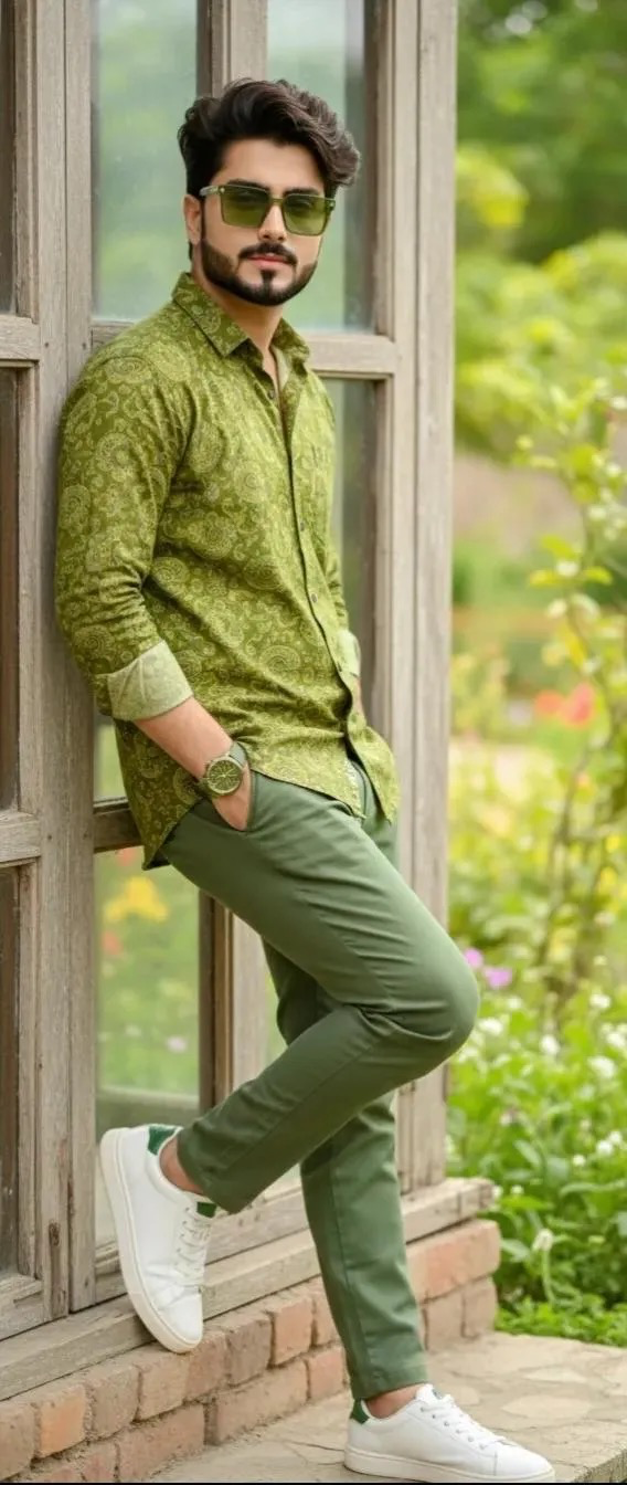 Full body olive green portrait