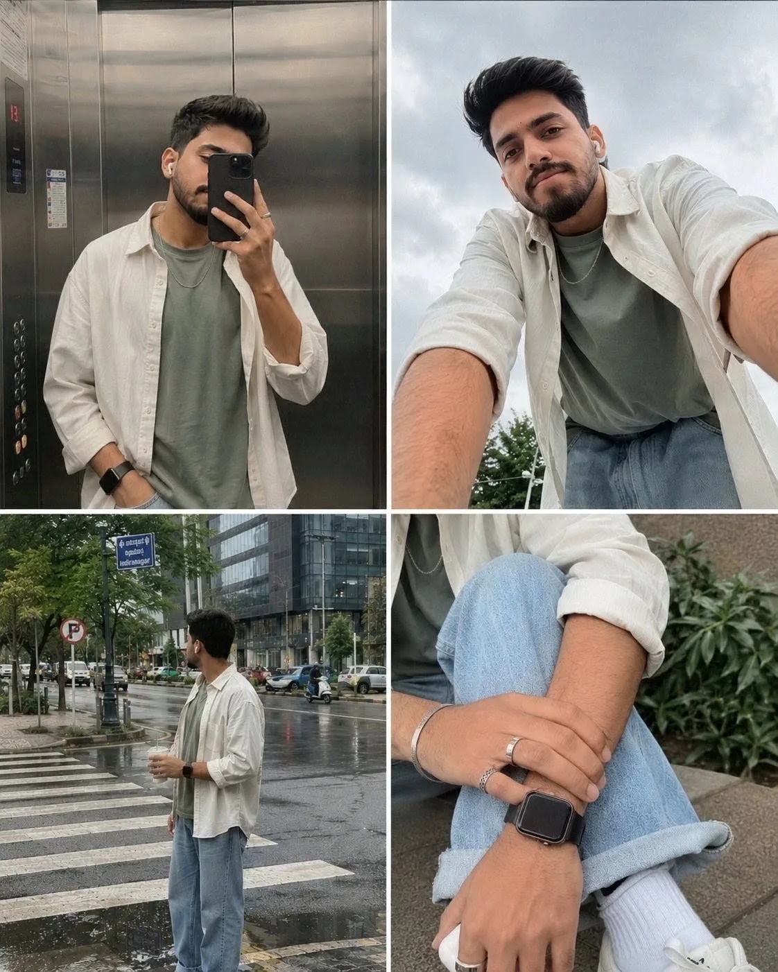 A premium smartphone collage featuring [HUMAN], a stylish Gen Z Indian