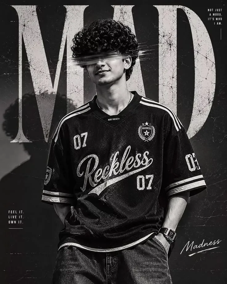 Ultra-Realistic, High-Contrast Black-and-White Sports-Fashion Editorial Poster