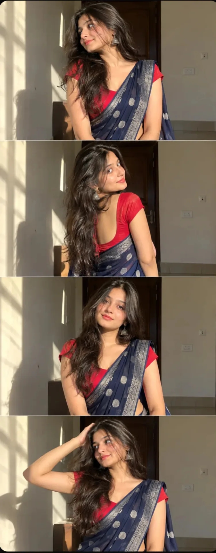 ☀️💙 Navy Blue Saree Photography – Casual Indian Fashion Portraits & Sunlight Aesthetic