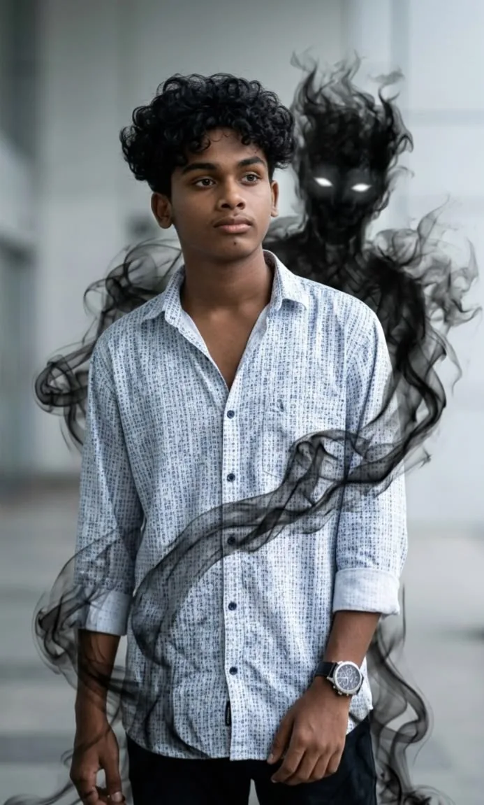 Dark Fantasy Shadow Stand Portrait of Young Indian Man