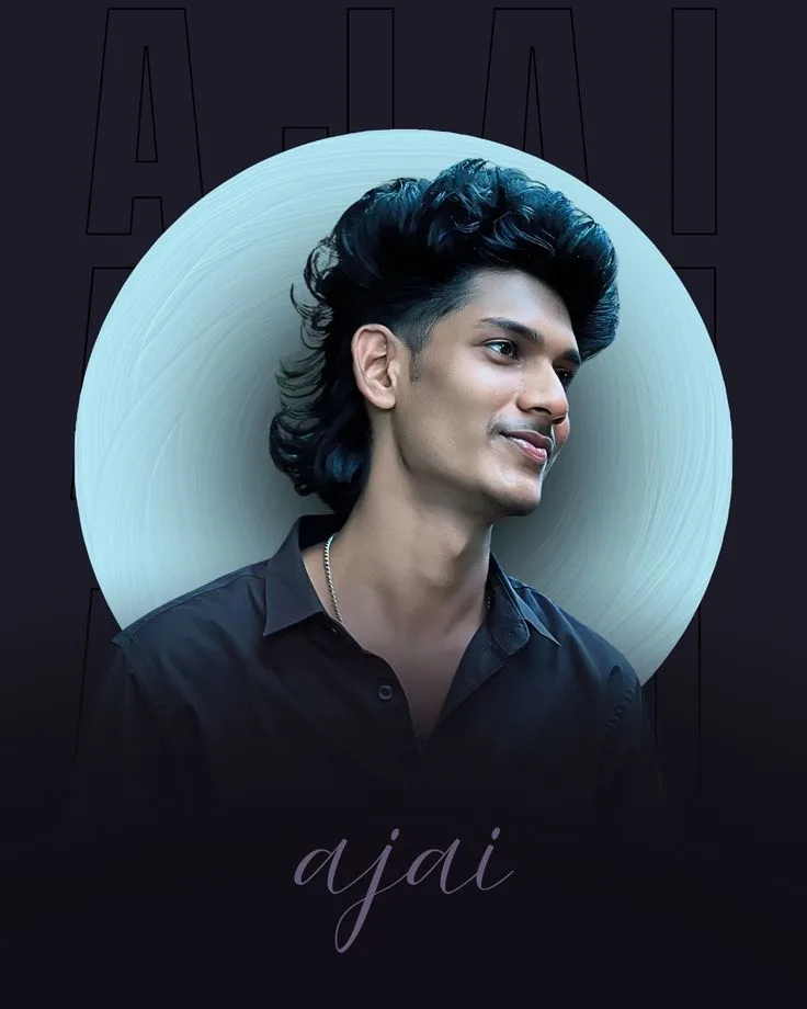 Stylized Graphic Portrait of Young Man in Black Shirt with Circular Wave Halo