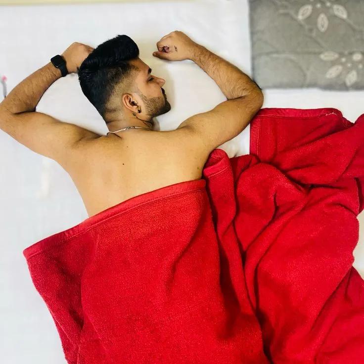Candid Overhead Bedroom Portrait of Sleeping Young Man