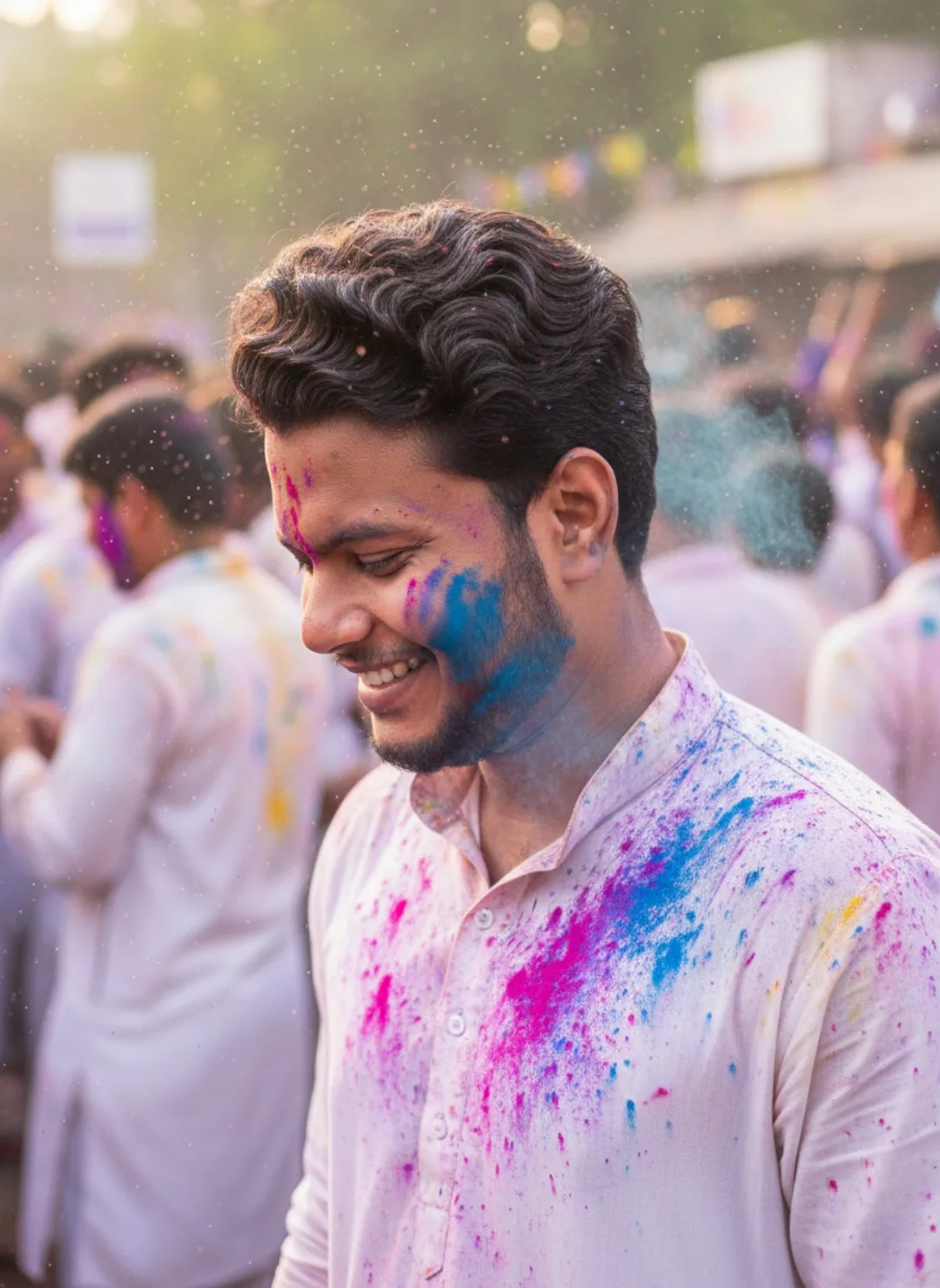 A photorealistic and cinematic mid-shot portrait of a 26-year-old Indian man