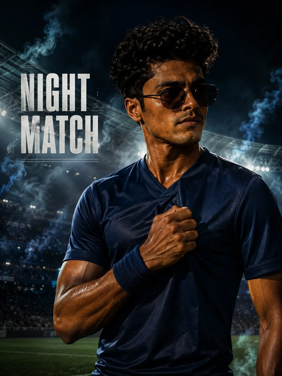 Theme: premium sports editorial poster built around fictional elite midfielder with
