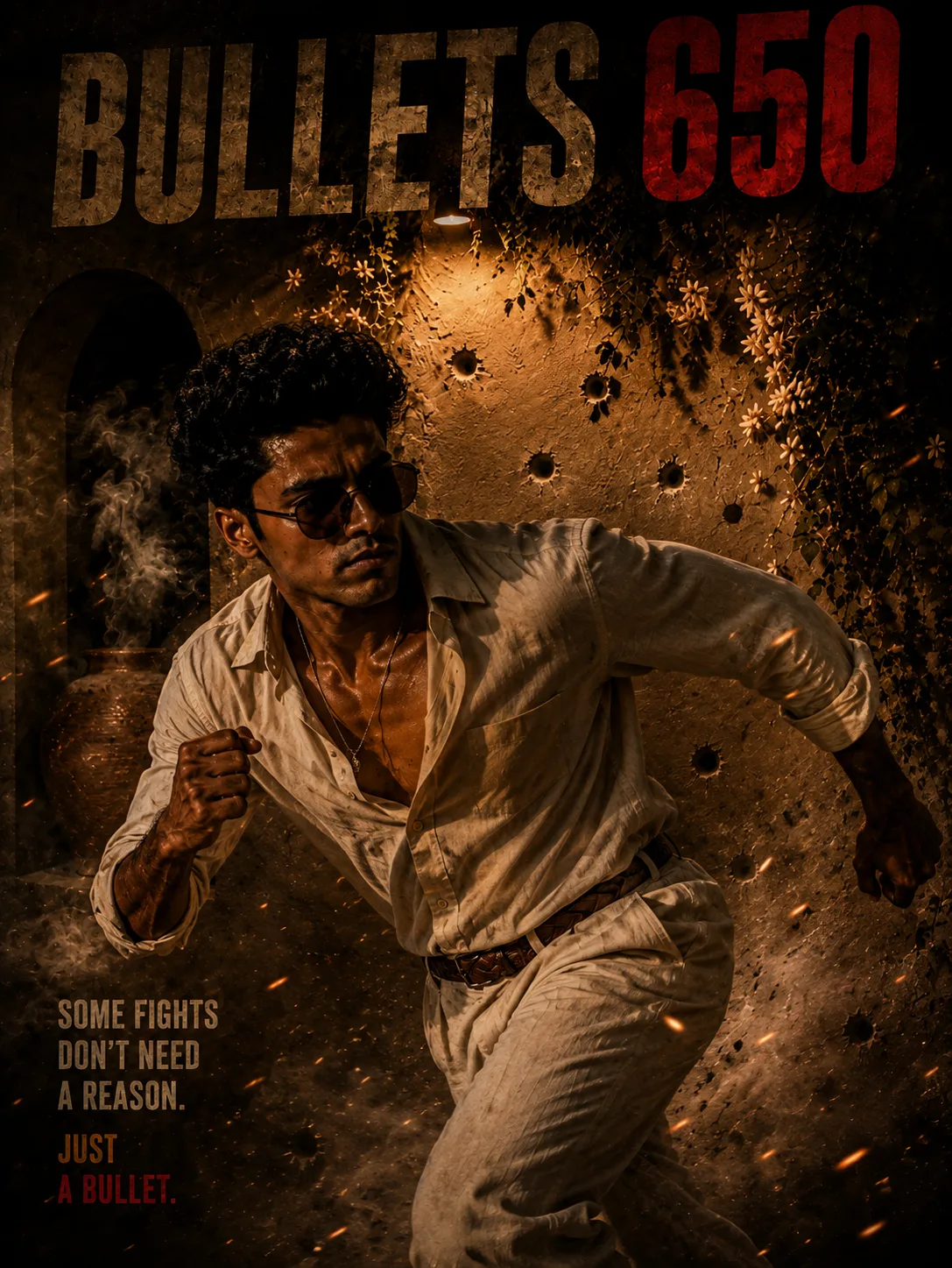 Cinematic Indian action movie poster using the uploaded photo as the