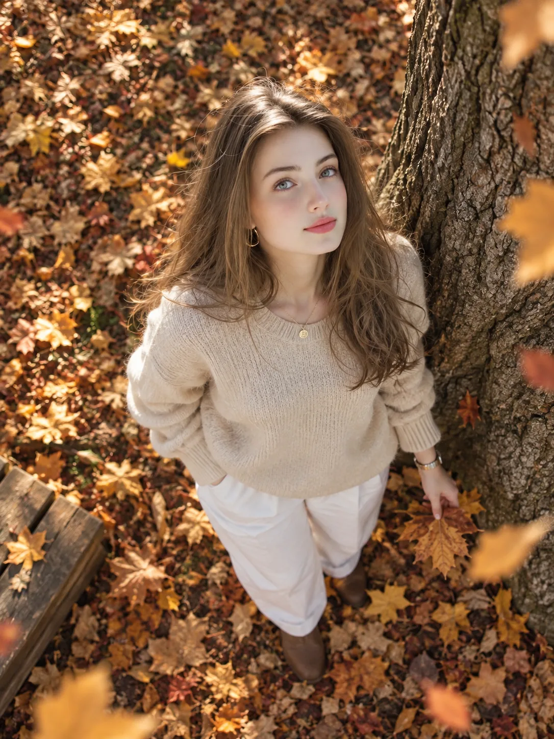 CINEMATIC TOP-DOWN PHOTOGRAPH OF A YOUNG SOUTH ASIAN WOMAN STANDING BESIDE