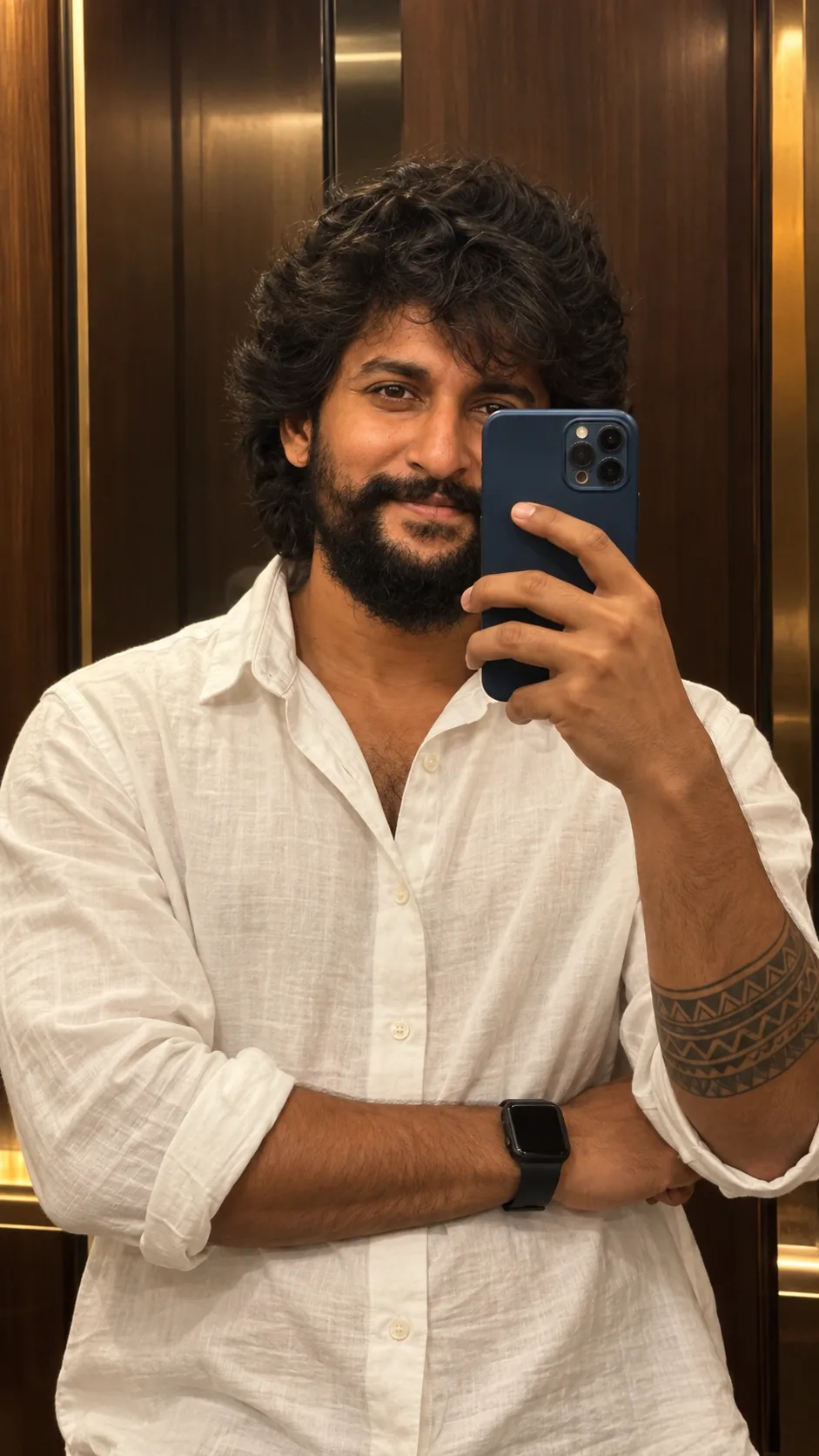 4K/8K cinematic mirror selfie portrait of the same person from my