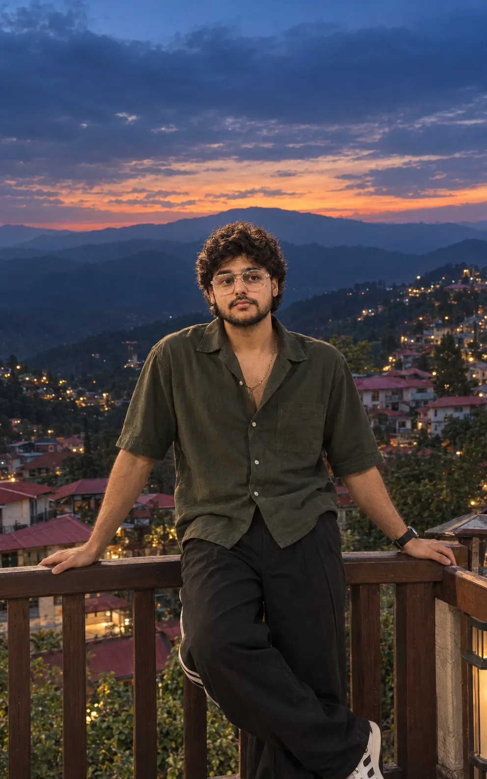 Dusk Balcony Portrait Overlooking the Hills.