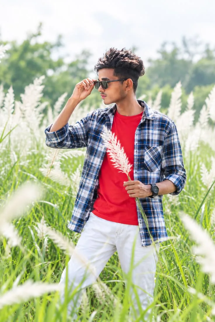 Candid Outdoor Autumn Portrait of Young Man with Sunglasses in Kashful Meadow