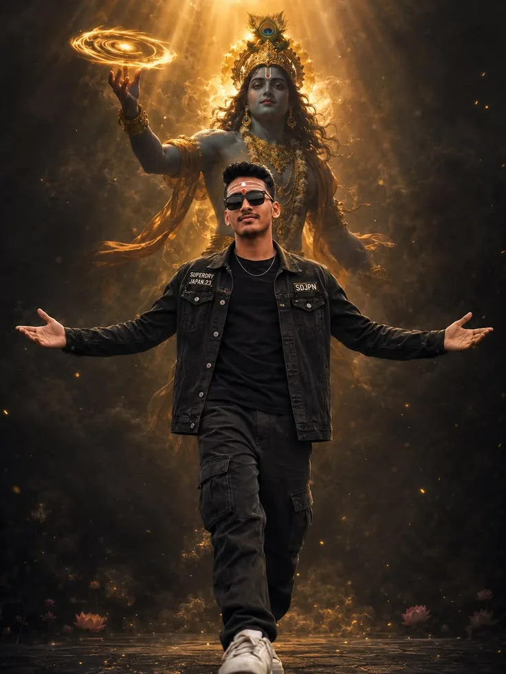 Dramatic Portrait of Young Man with Divine Deity Manifestation