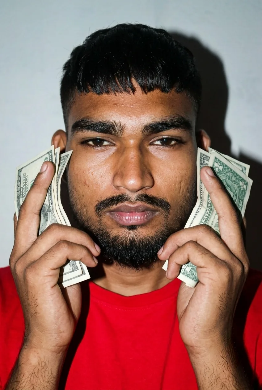 Flexing Cash Hard-Light Studio Male Portrait Prompt
