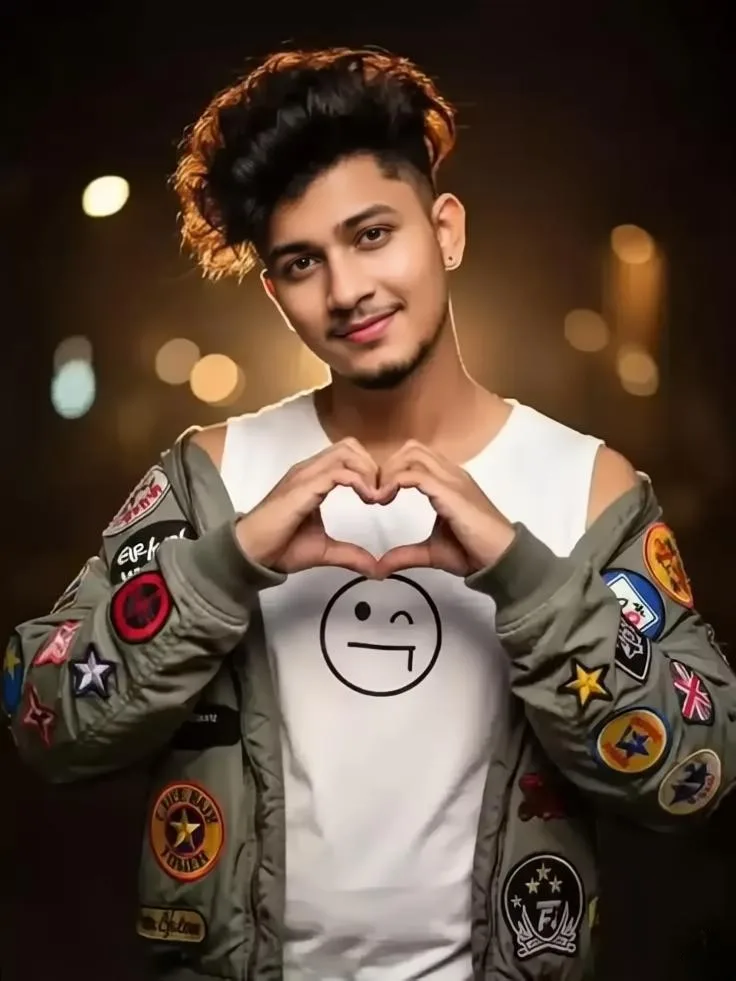 Candid Young Man in Olive Bomber Jacket Making Heart Hand Gesture
