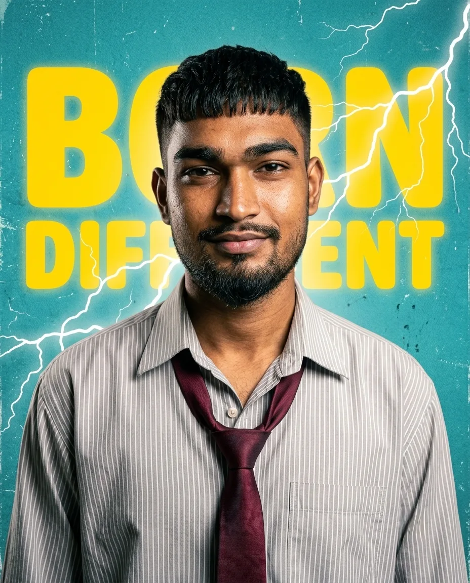 Cinematic Movie Poster "Born Different" Male Portrait Prompt