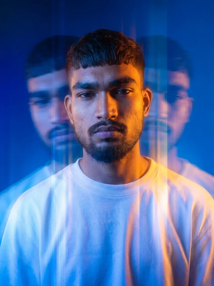 Cinematic Prism Flare Multiple Exposure Male Portrait Prompt