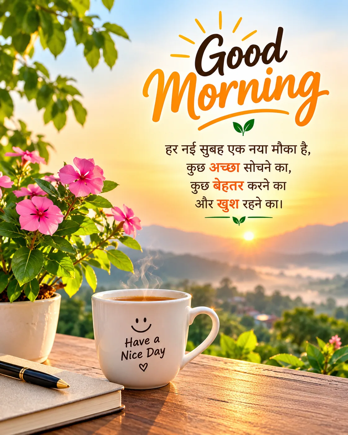 Beautiful premium Good Morning greeting image in a realistic, elegant, warm
