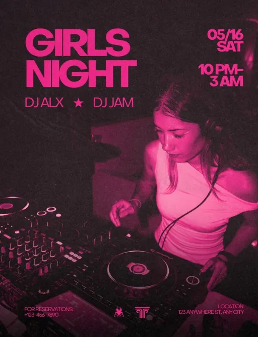 GIRLS NIGHT — Neon Pink DJ Party Flyer