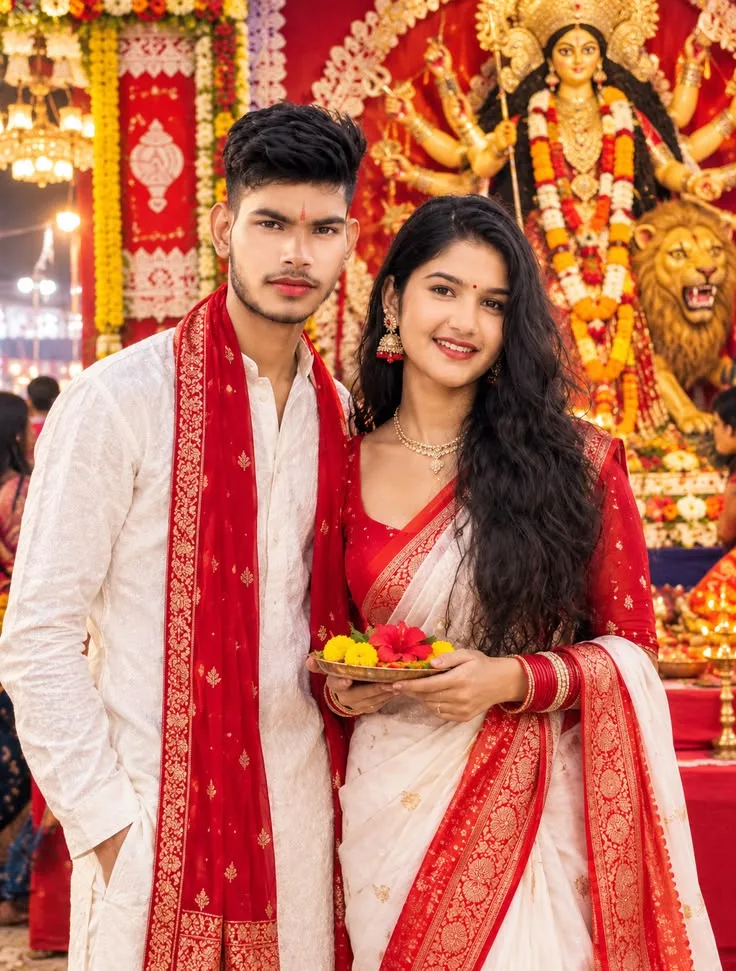 Durga Puja Couple Goals ❤️🙏 | Traditional Bengali Festive Look 🌺
