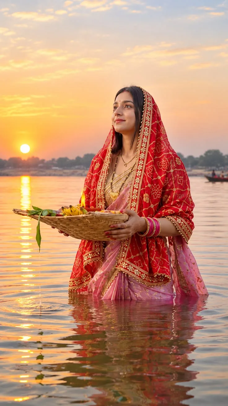 Chhath Puja at Golden Sunset ๐
๐ | A Devotional Riverside Portrait